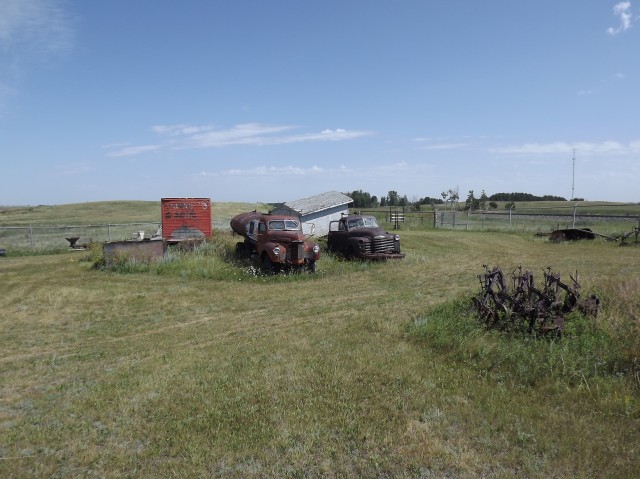 Trucks in a field