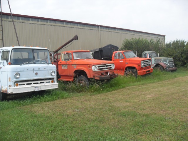 A row of mid sized trucks