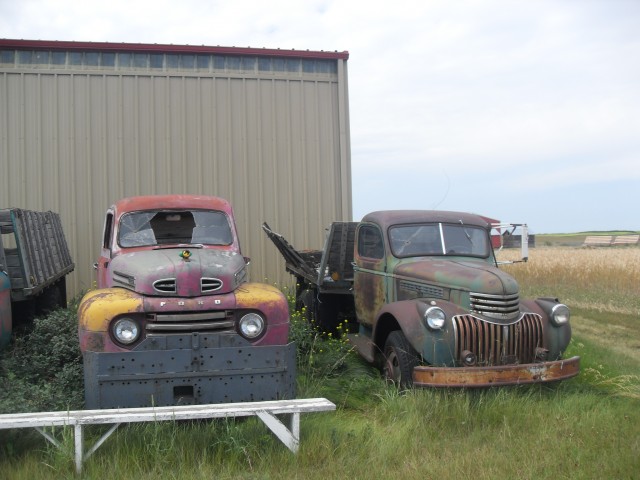 Old Ford and Chevy pickup