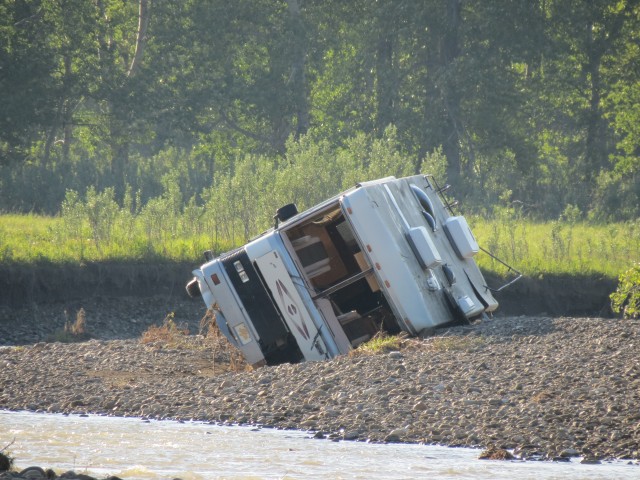 Motorhome in creek