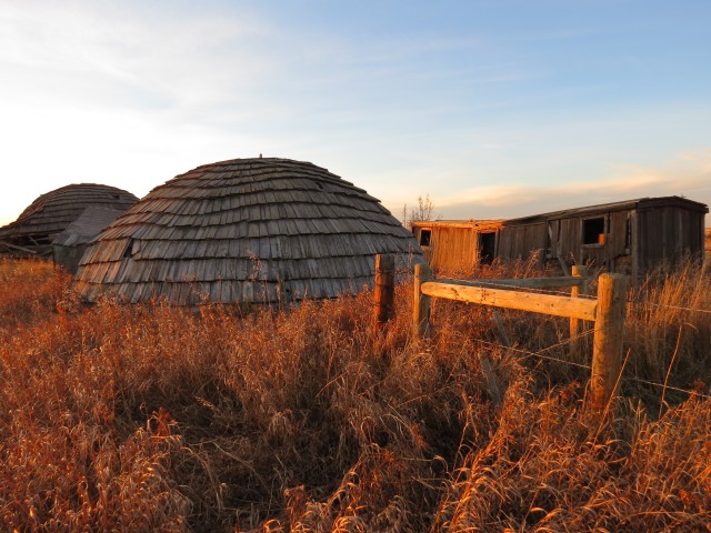 Dome buildings and boxcar