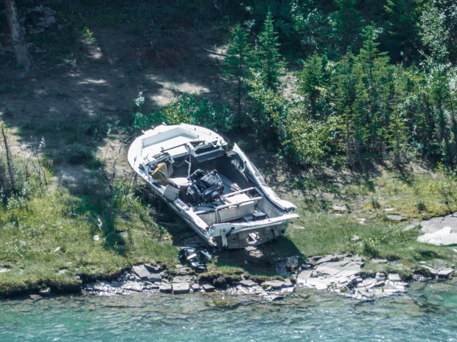 Wrecked boat Bow River