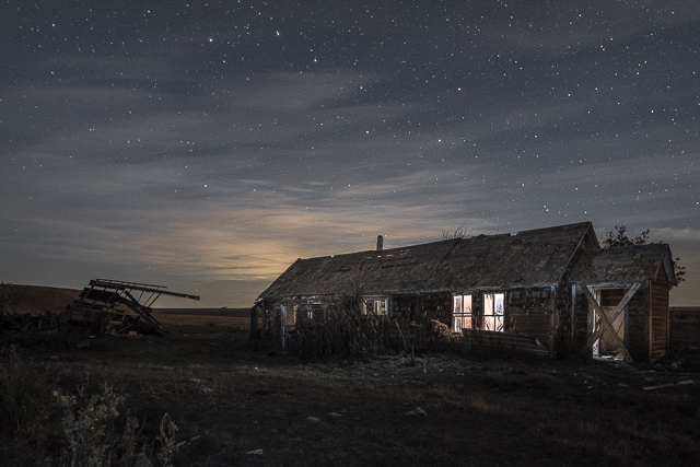 Abandoned Farm House at Night